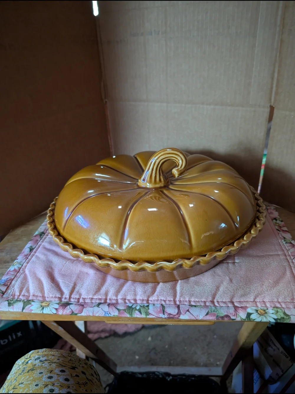 Crate&Barrel Ceramic Pumpkin Casserole Dish - Mustard Yellow
